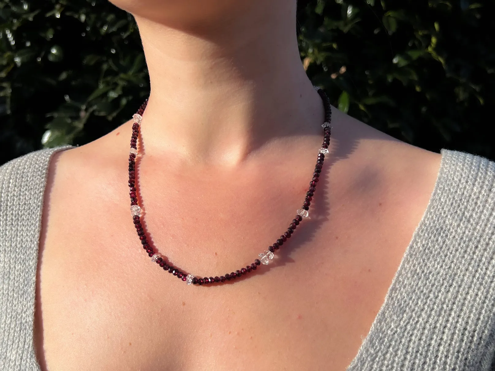 Garnet and Herkimer Diamond Necklace