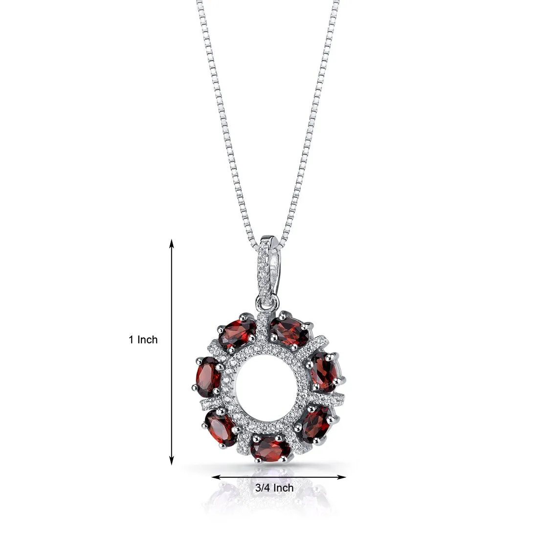 Garnet Dahlia Pendant Necklace Sterling Silver 1.75 Carats
