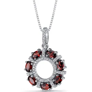Garnet Dahlia Pendant Necklace Sterling Silver 1.75 Carats