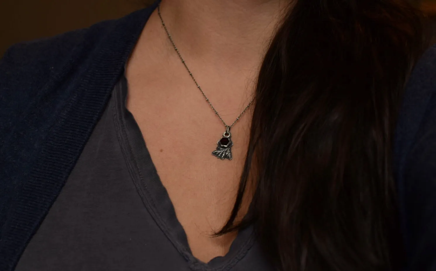 Garnet Hex Fern Necklace