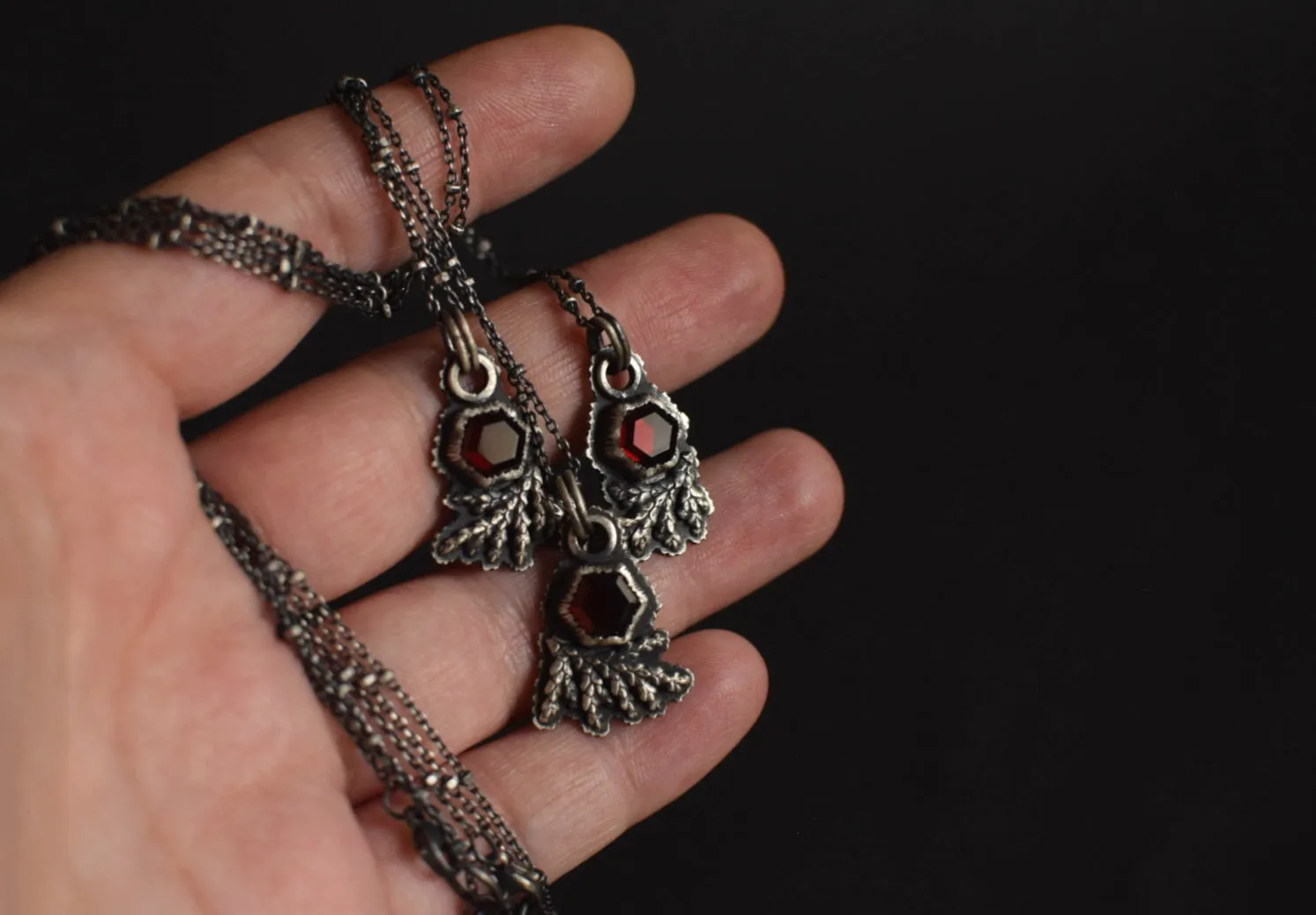 Garnet Hex Fern Necklace