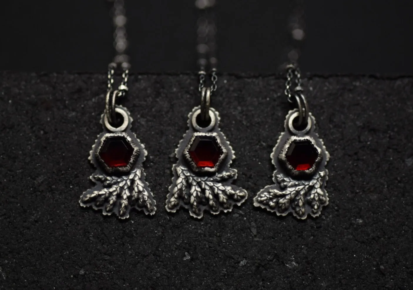 Garnet Hex Fern Necklace