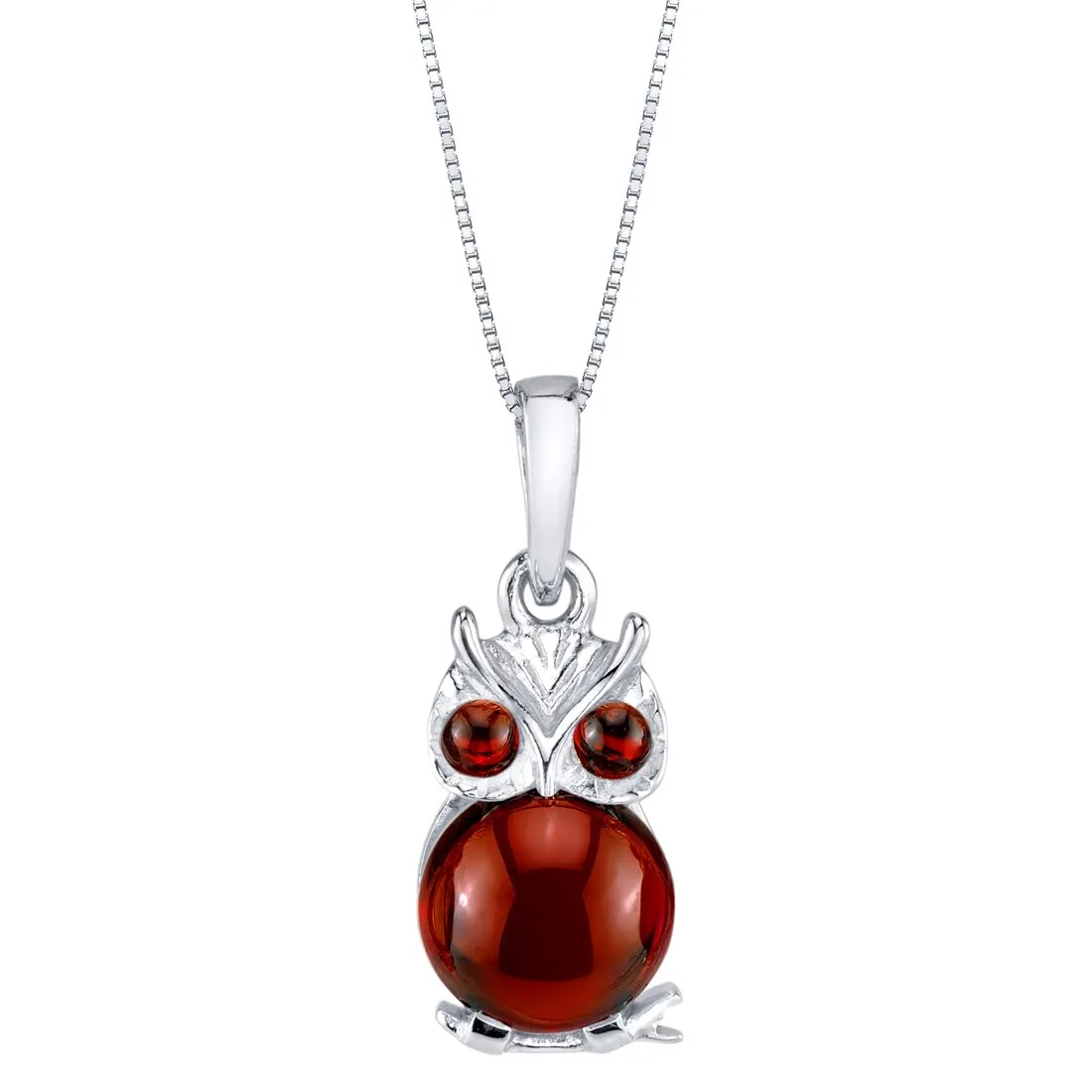 Garnet Mini Owl Sterling Silver Pendant Necklace