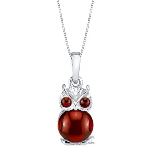 Garnet Mini Owl Sterling Silver Pendant Necklace