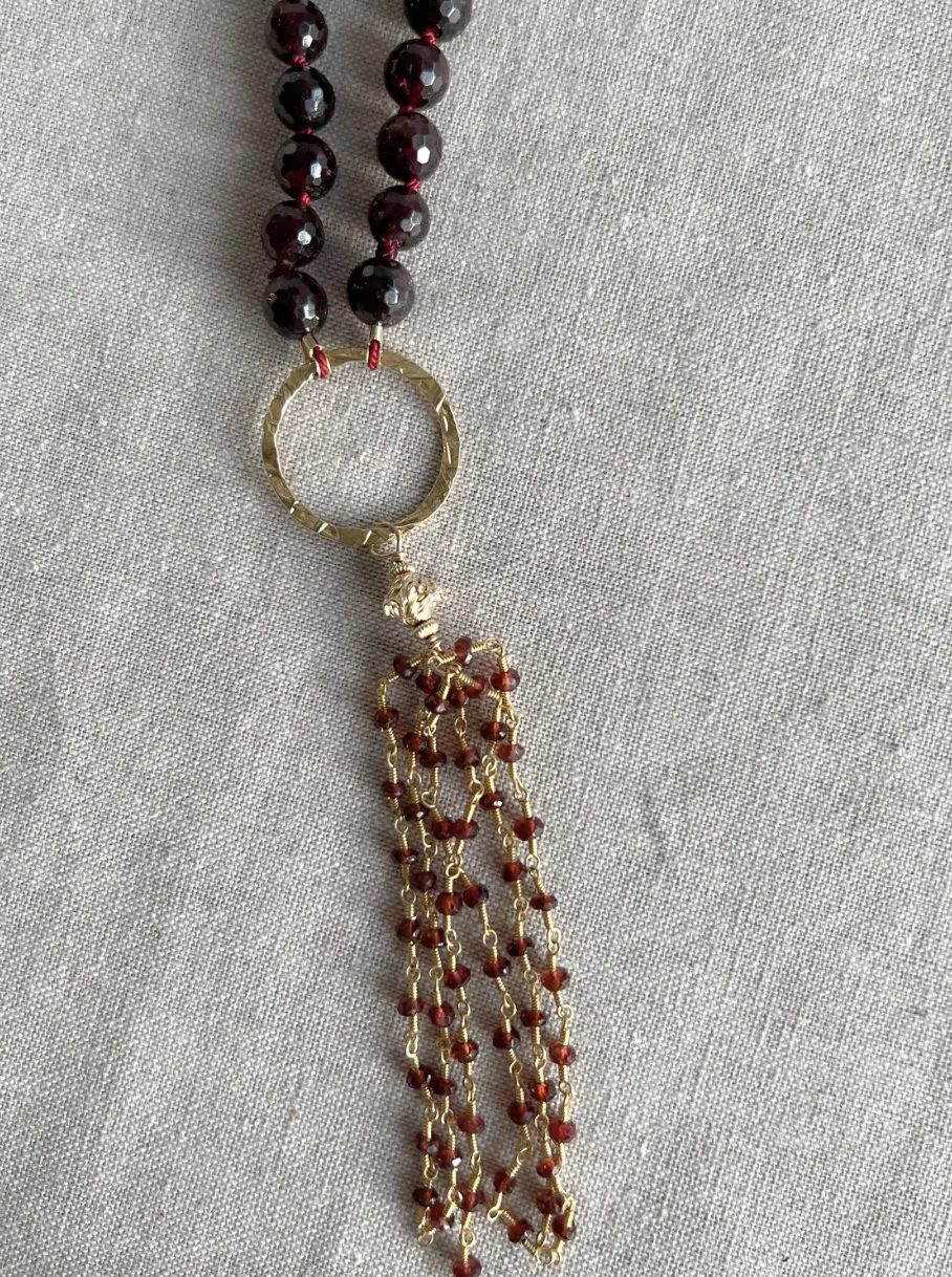 Garnet Necklace with Tassel Accent