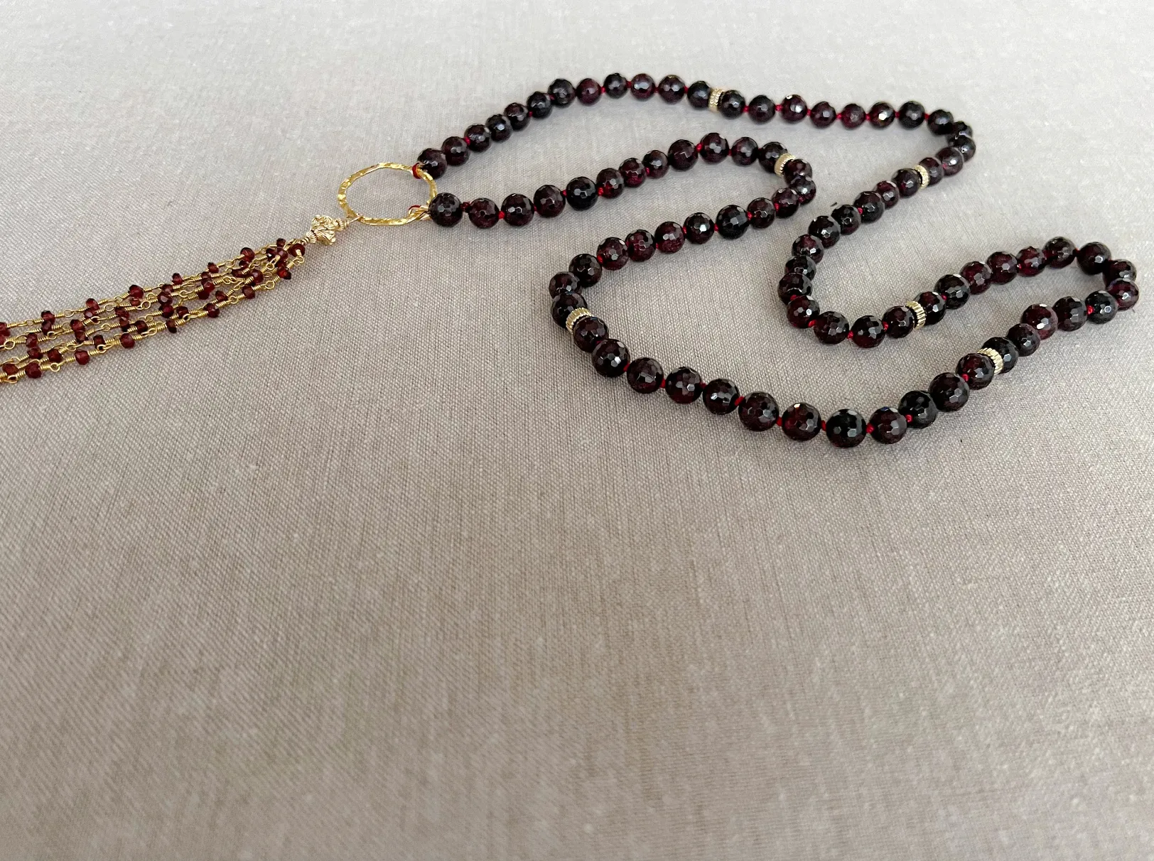 Garnet Necklace with Tassel Accent