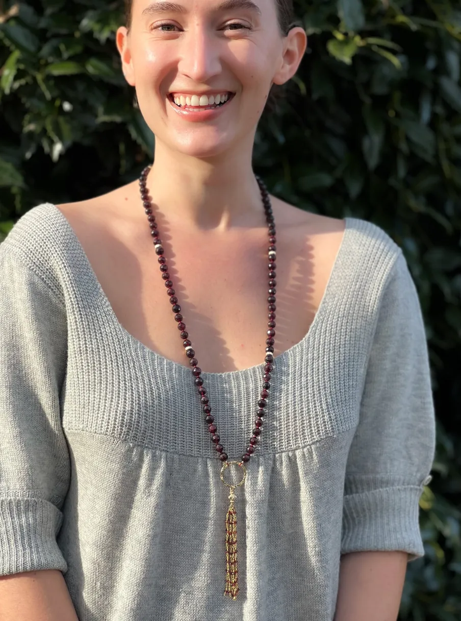 Garnet Necklace with Tassel Accent