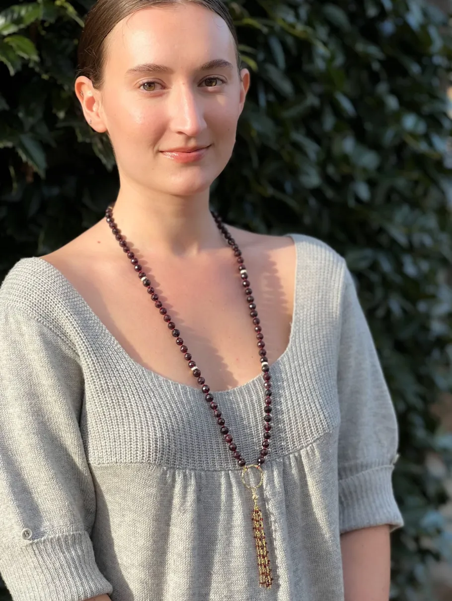 Garnet Necklace with Tassel Accent