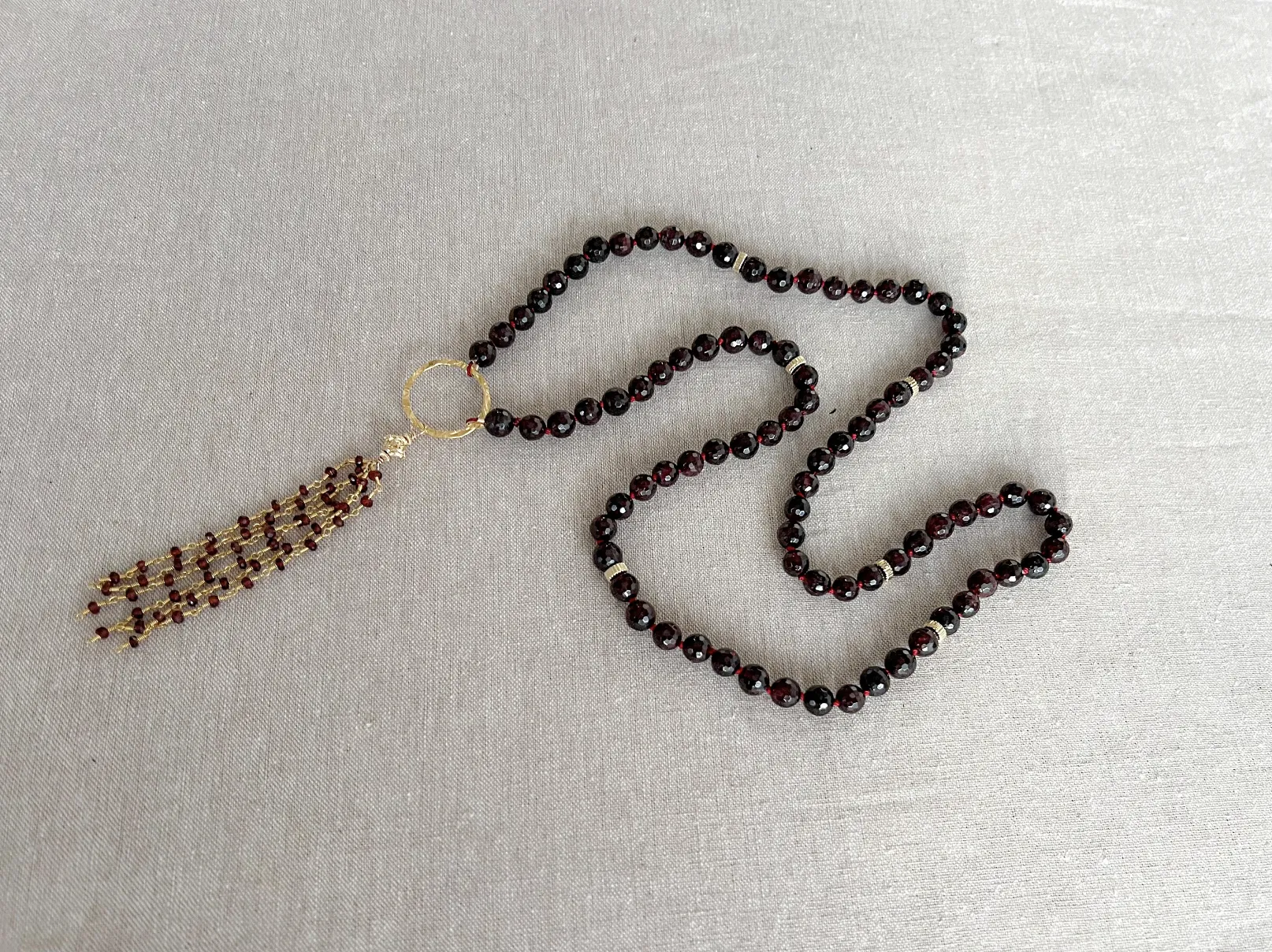 Garnet Necklace with Tassel Accent