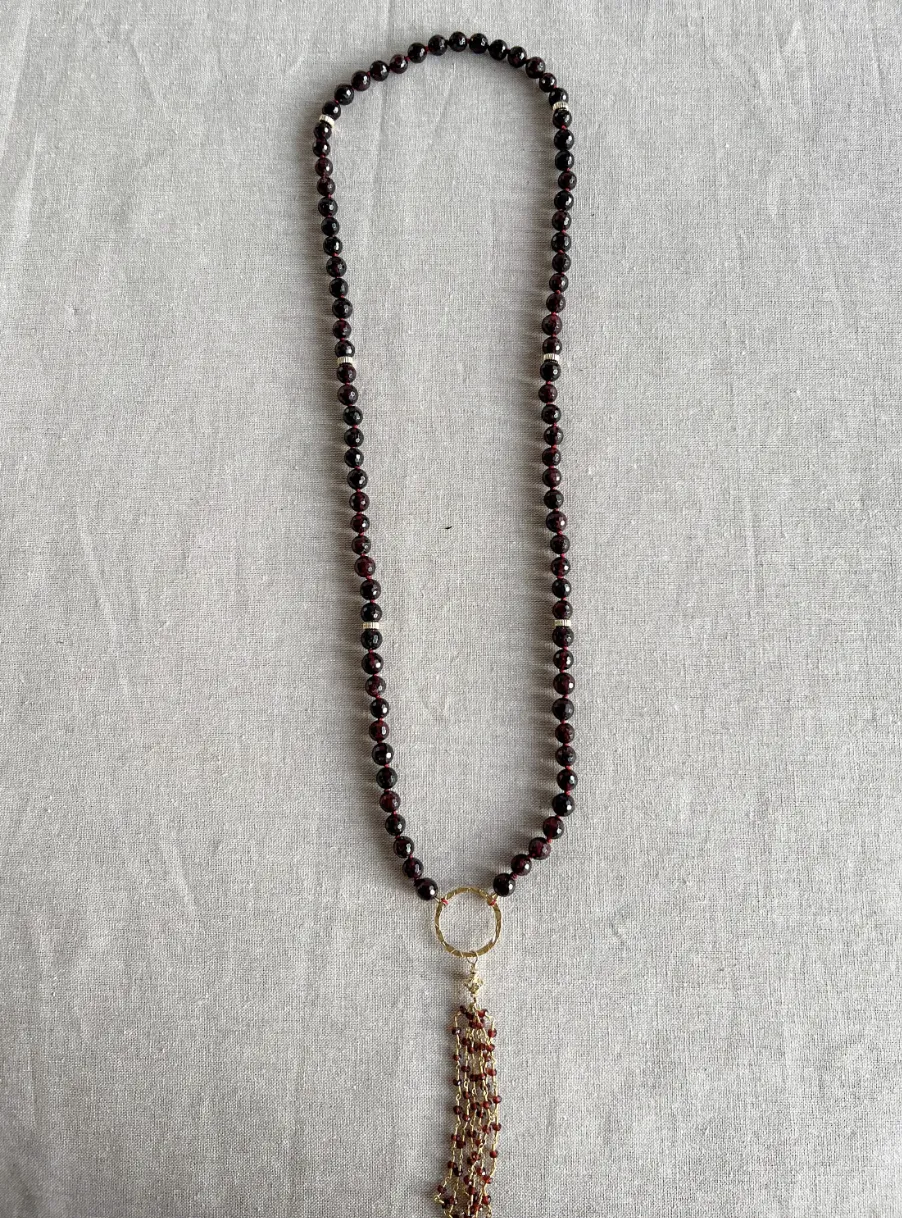 Garnet Necklace with Tassel Accent