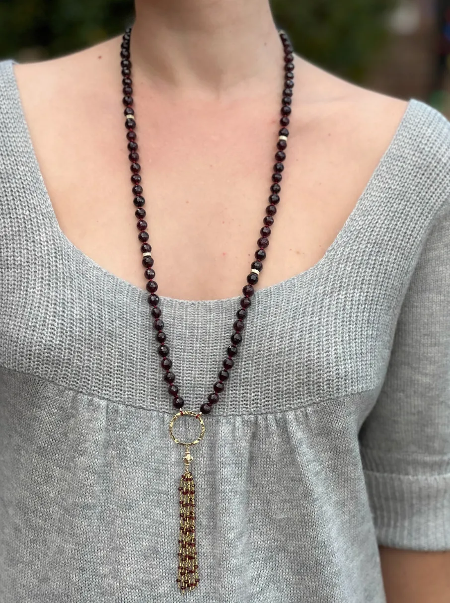 Garnet Necklace with Tassel Accent
