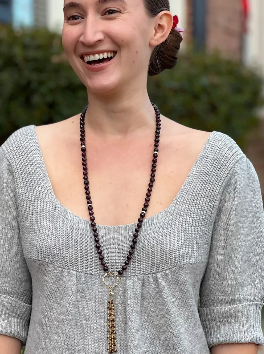 Garnet Necklace with Tassel Accent