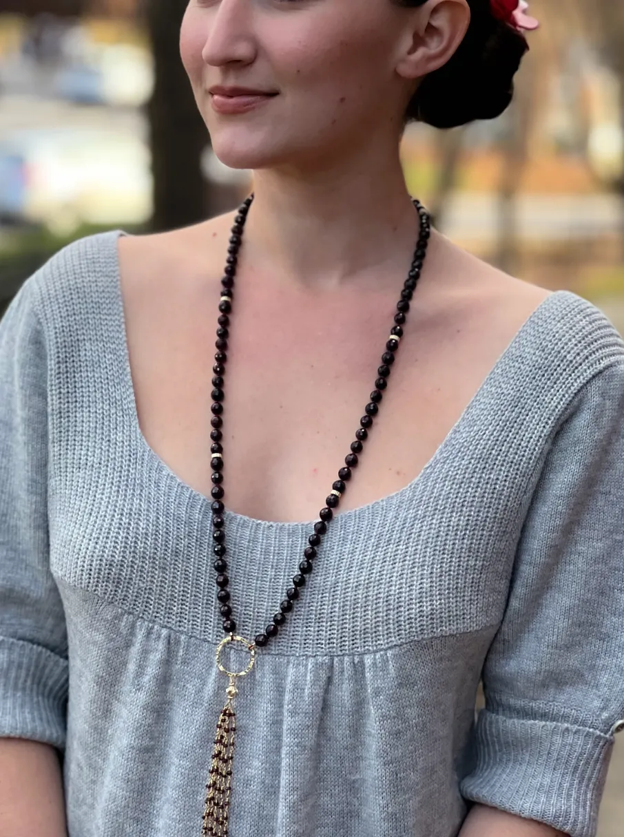 Garnet Necklace with Tassel Accent