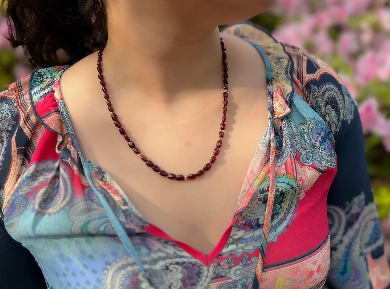 Garnet Ovals Necklace with Gold Accents