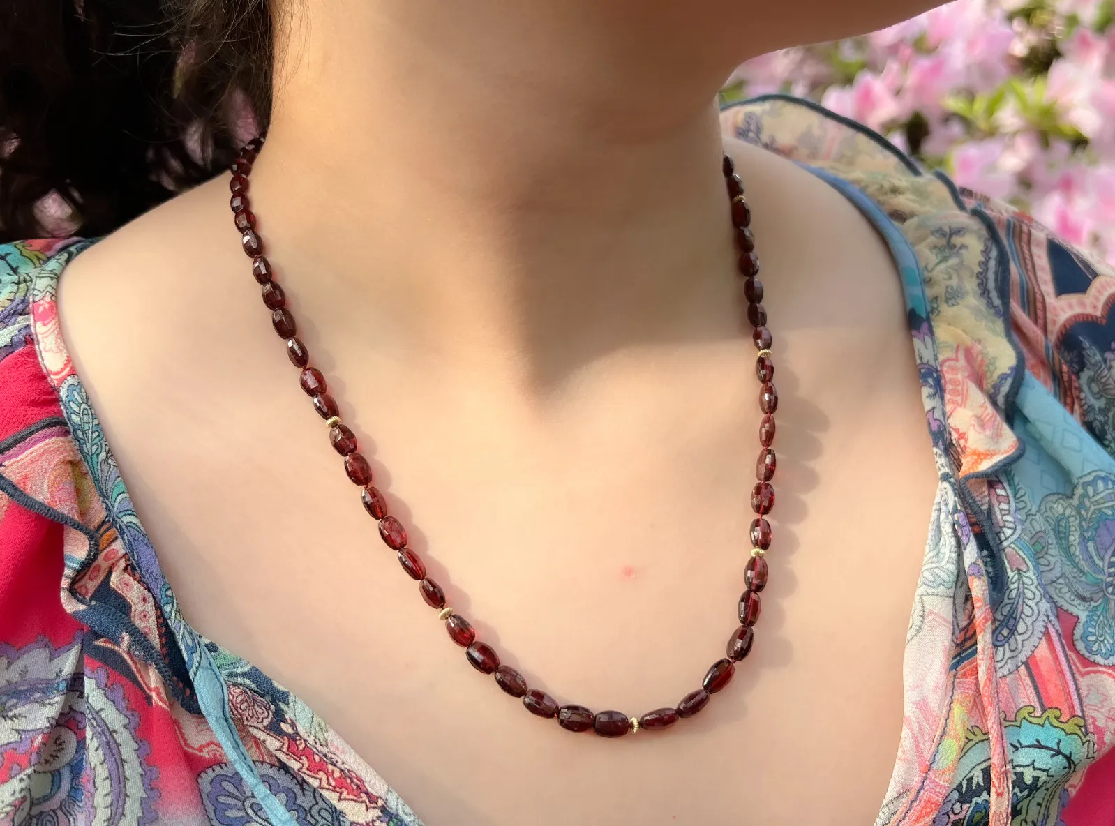 Garnet Ovals Necklace with Gold Accents