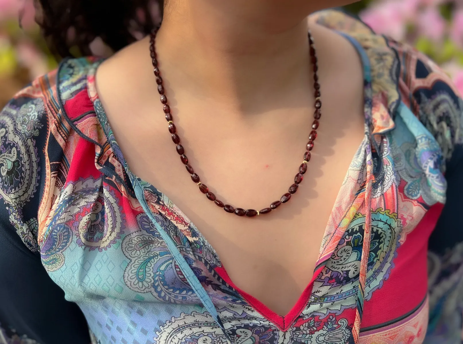Garnet Ovals Necklace with Gold Accents