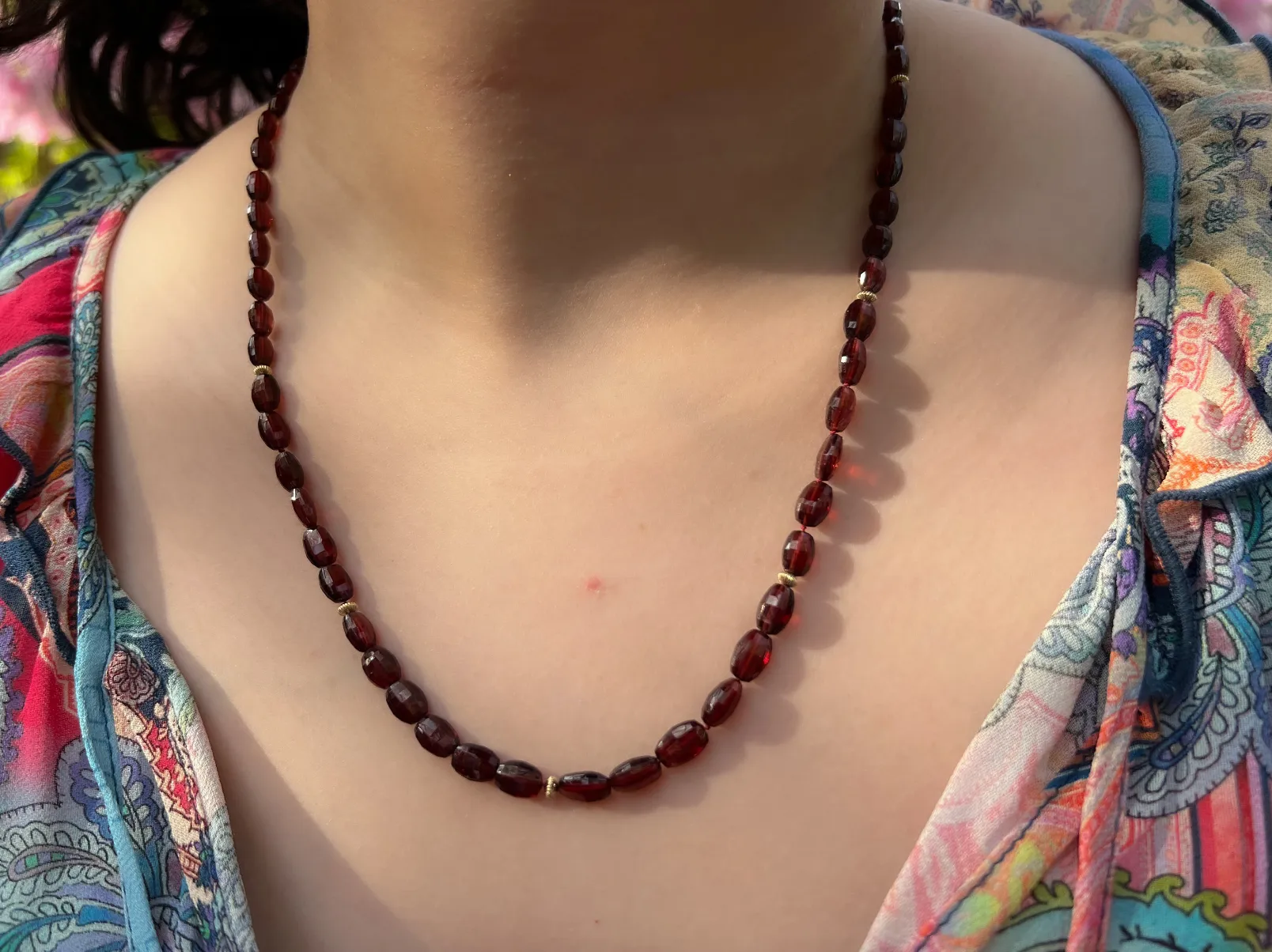 Garnet Ovals Necklace with Gold Accents