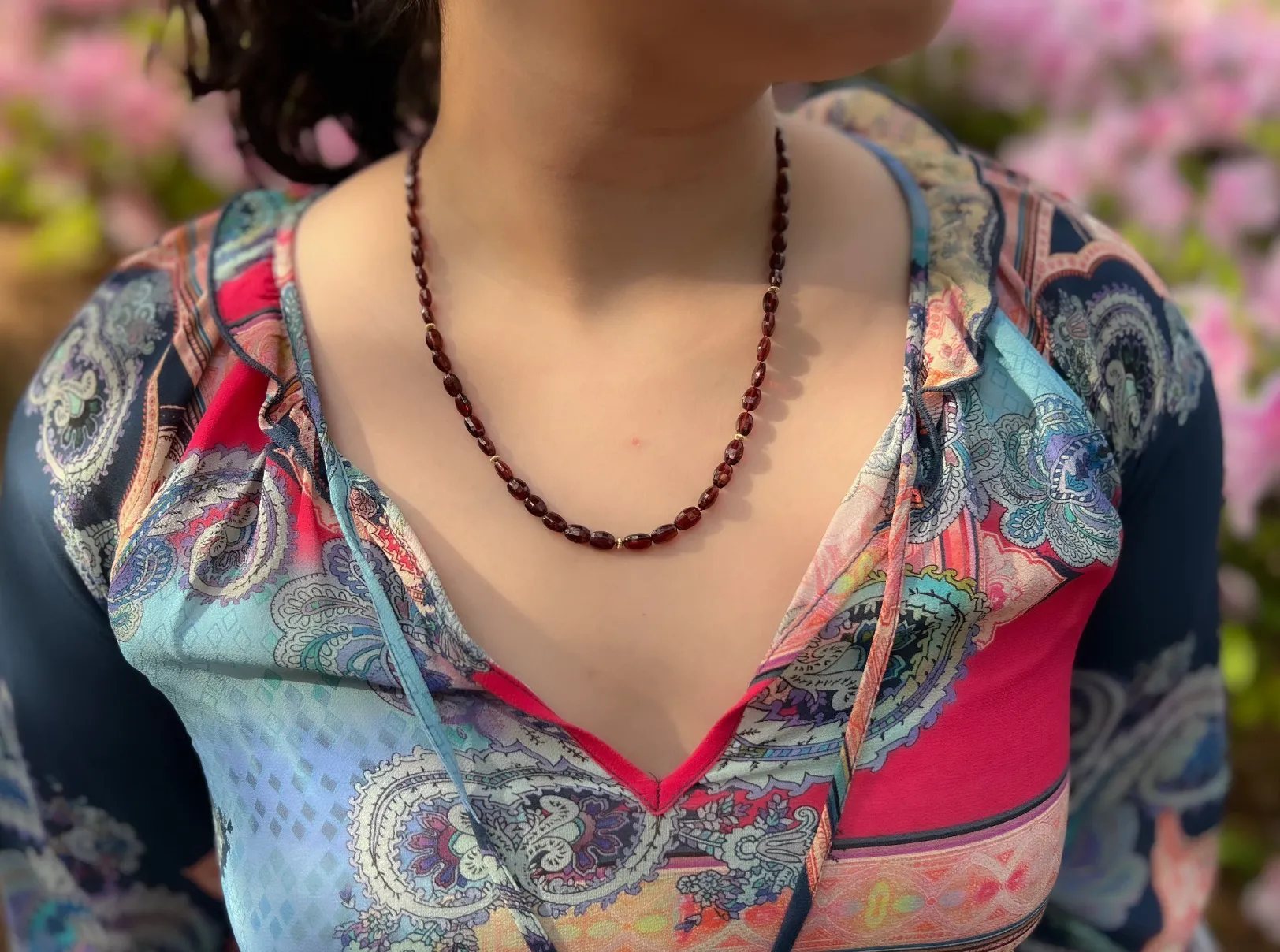 Garnet Ovals Necklace with Gold Accents