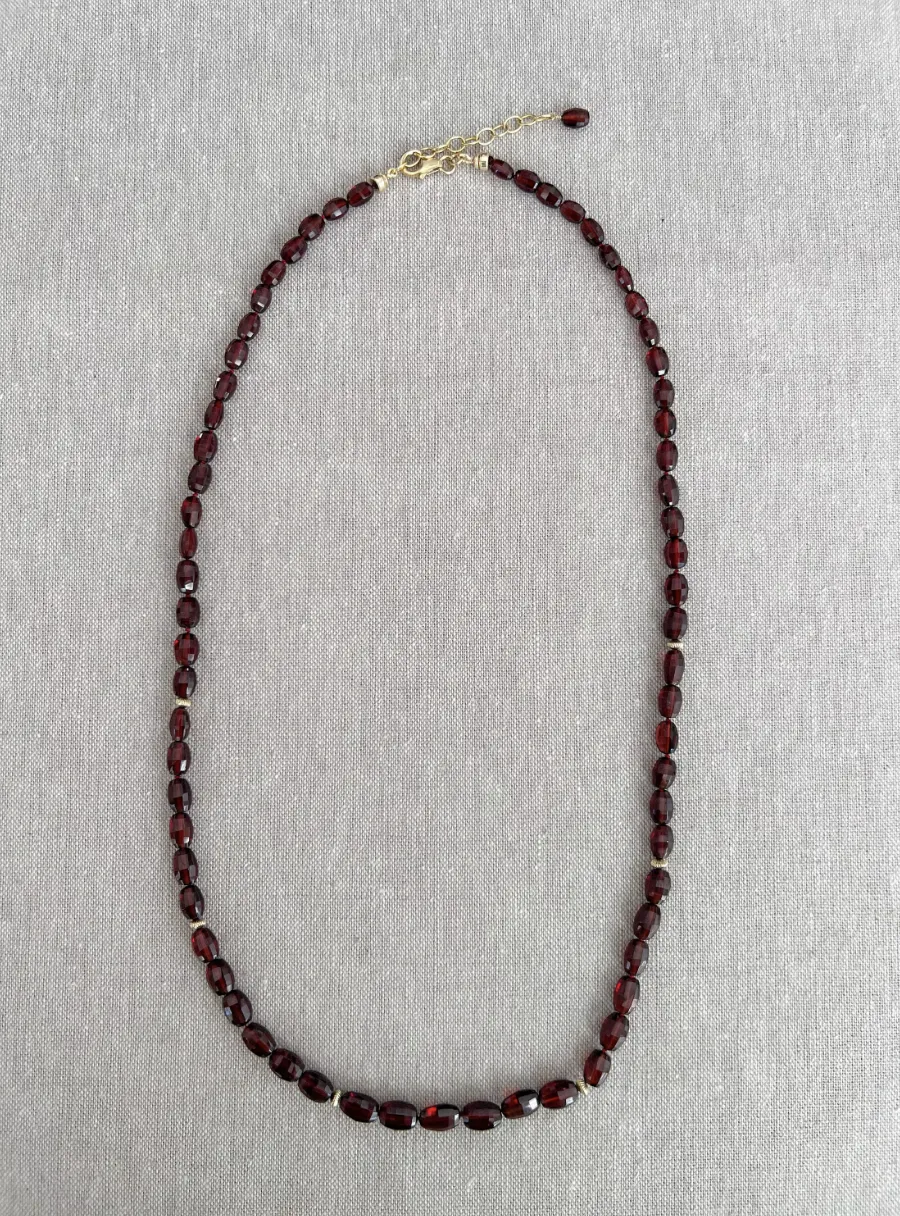 Garnet Ovals Necklace with Gold Accents