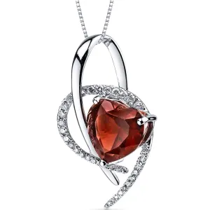Garnet Pendant Necklace 14 Karat White Gold Heart 4.2 Carats