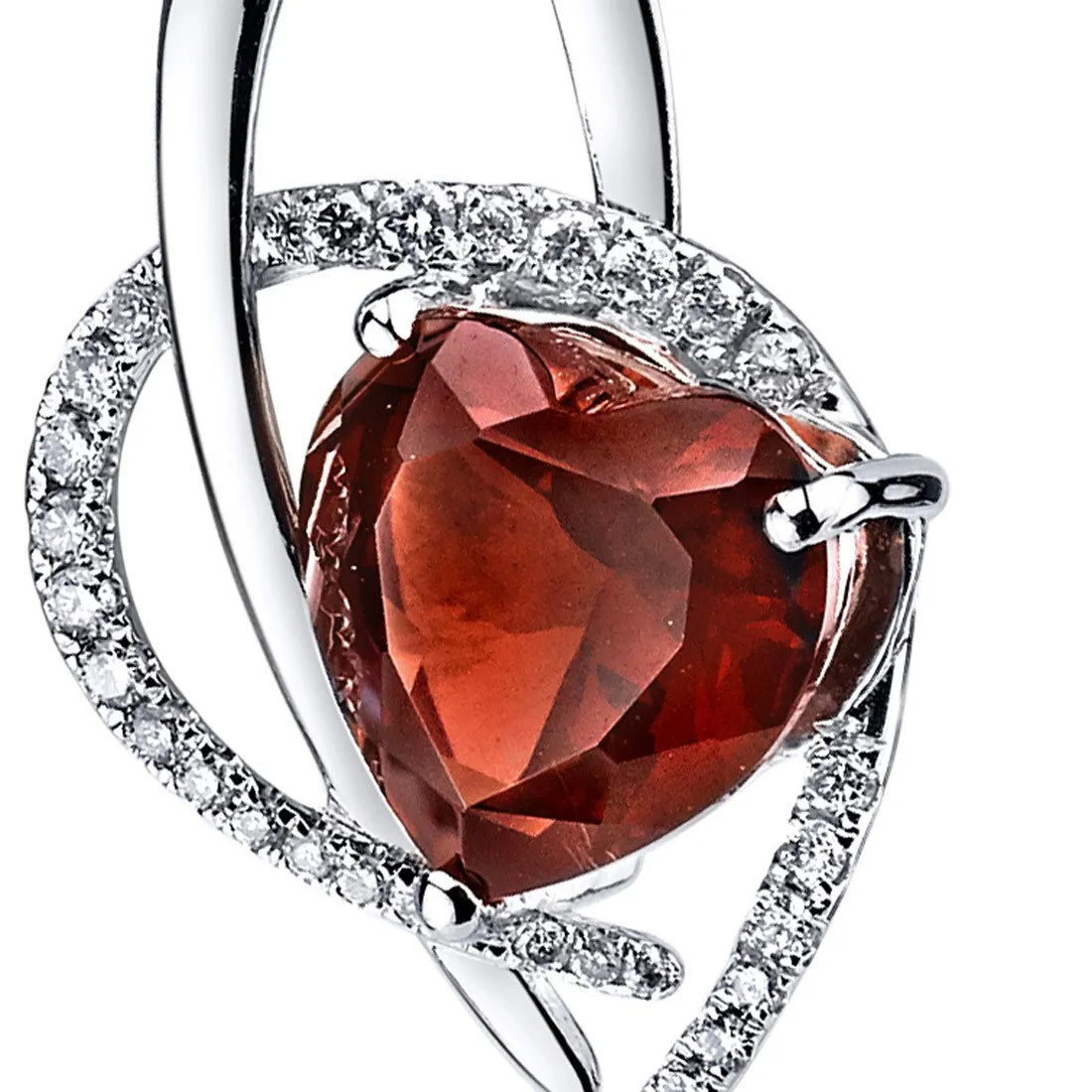Garnet Pendant Necklace 14 Karat White Gold Heart 4.2 Carats