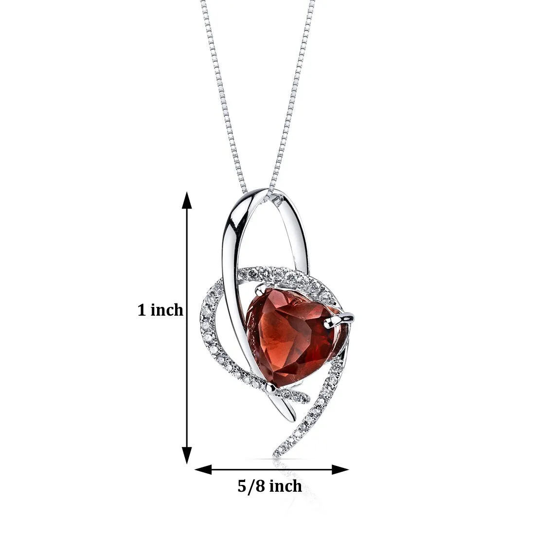 Garnet Pendant Necklace 14 Karat White Gold Heart 4.2 Carats