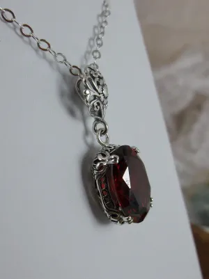 Garnet Pendant, Red Cubic Zirconia (CZ) Edwardian Necklace #P70