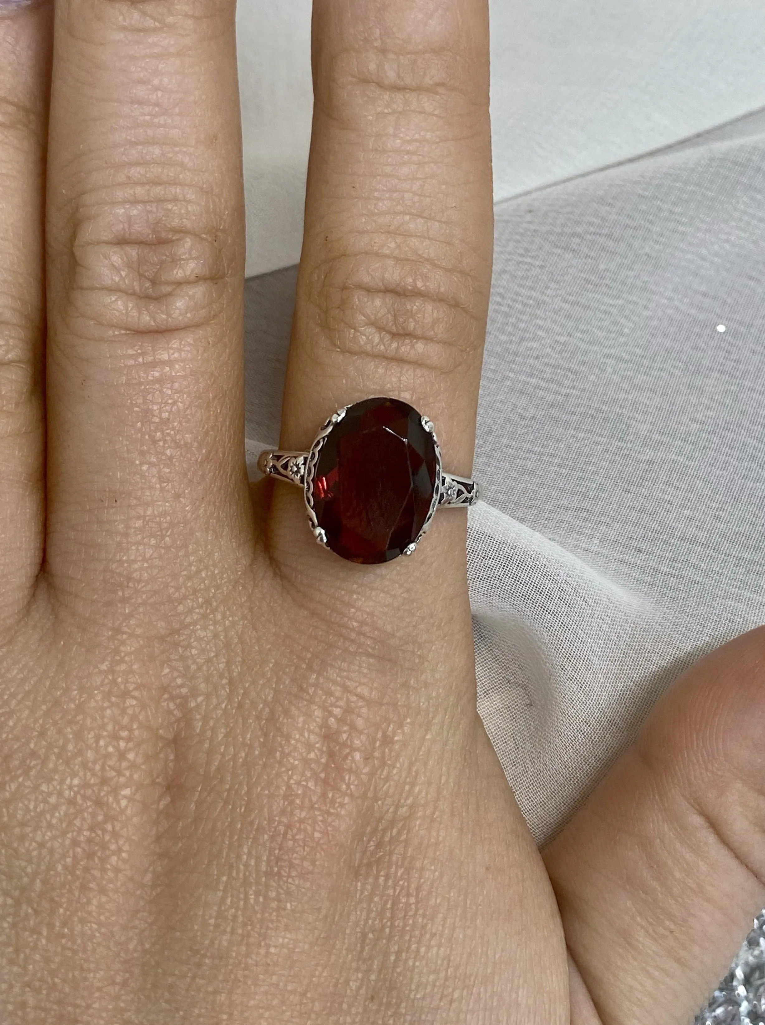 Garnet Ring, Simulated or Natural Garnet, Edwardian Jewelry #D70