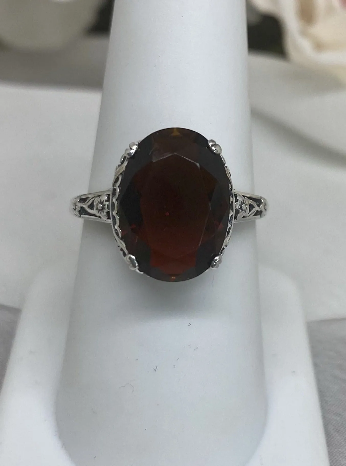 Garnet Ring, Simulated or Natural Garnet, Edwardian Jewelry #D70