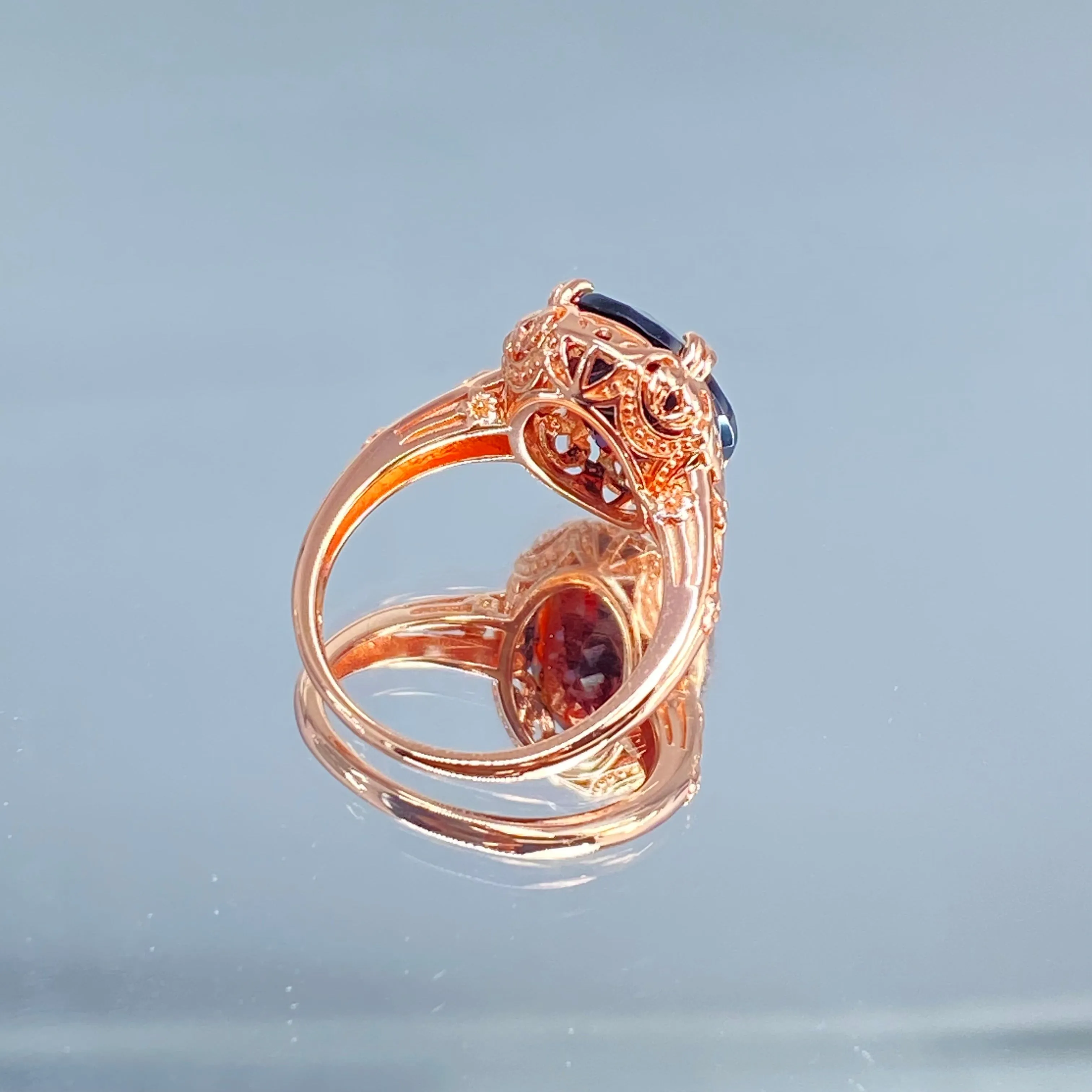 Garnet Ring, Size 4.5, Rose Gold plated, Natural Gemstone, Edwardian Antique Reproduction Jewelry#D70z - Ready to Ship