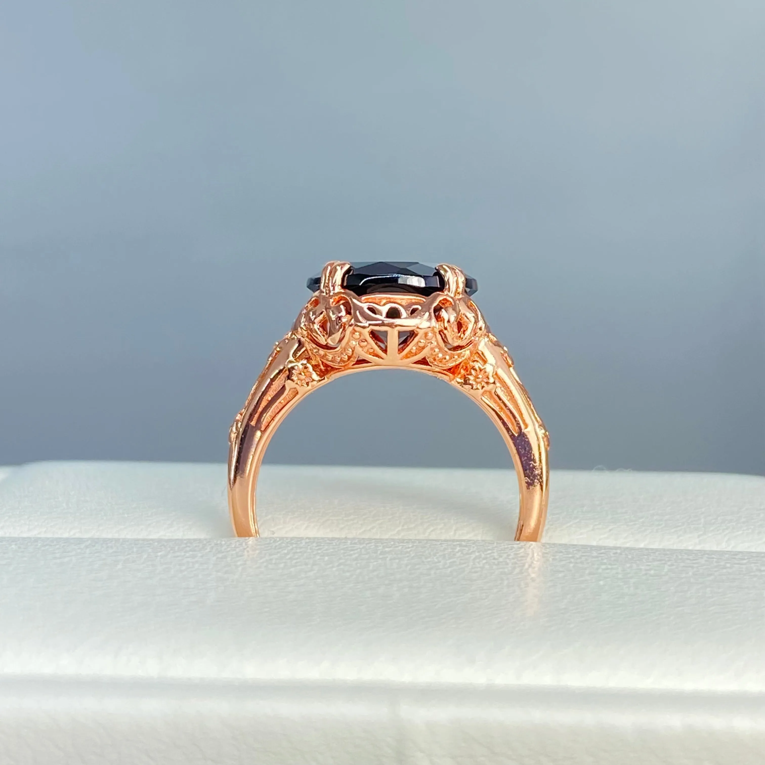 Garnet Ring, Size 4.5, Rose Gold plated, Natural Gemstone, Edwardian Antique Reproduction Jewelry#D70z - Ready to Ship