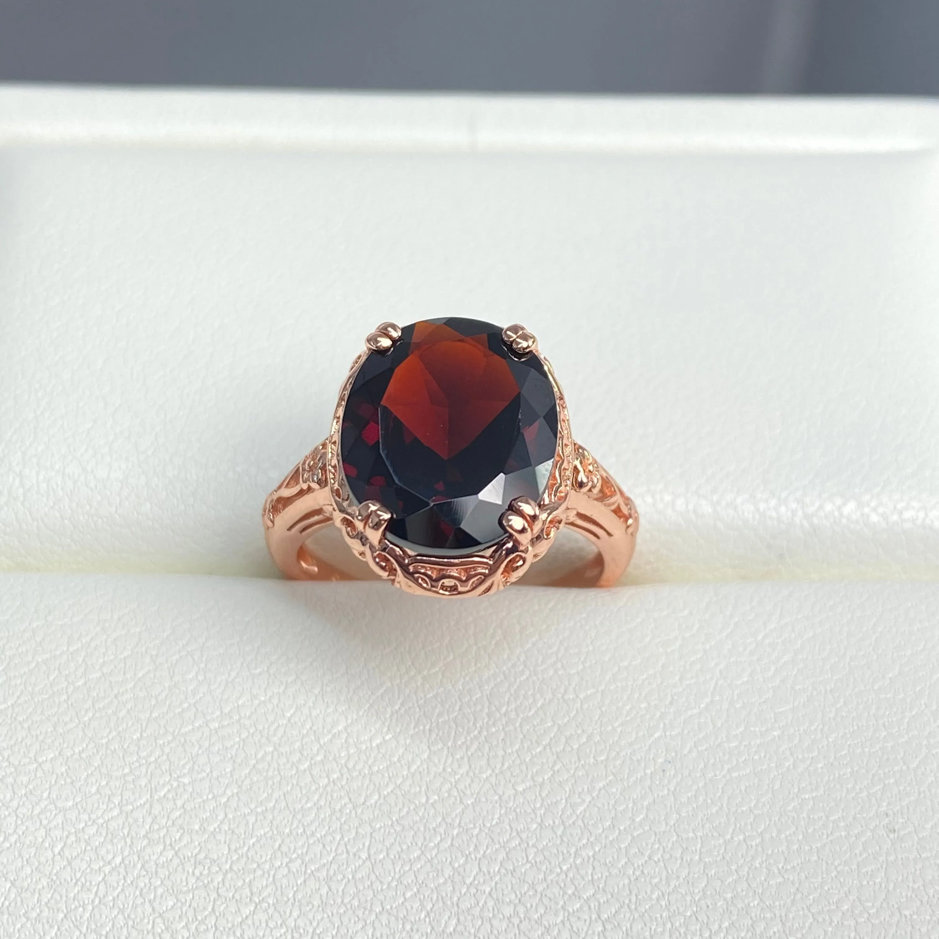 Garnet Ring, Size 4.5, Rose Gold plated, Natural Gemstone, Edwardian Antique Reproduction Jewelry#D70z - Ready to Ship