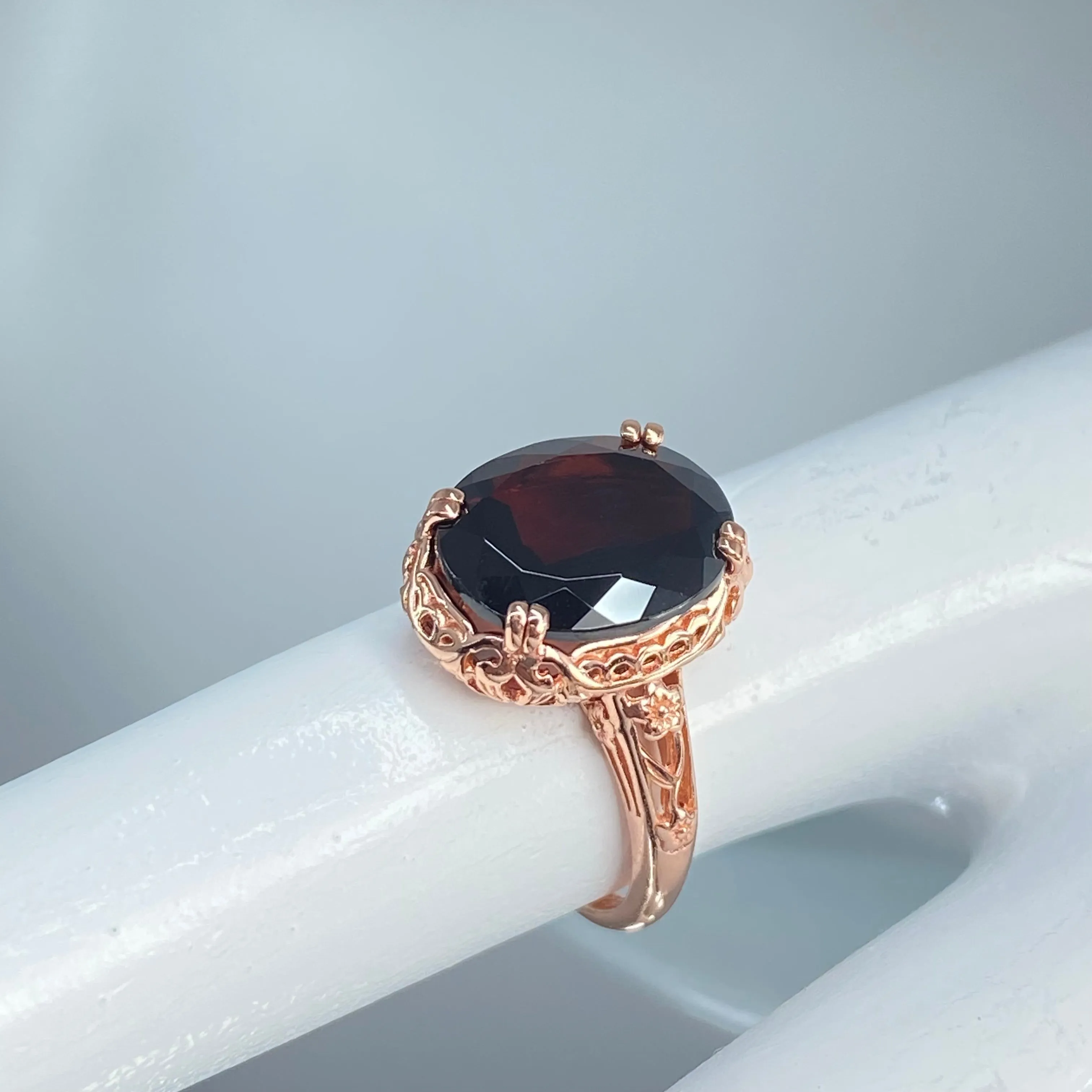 Garnet Ring, Size 4.5, Rose Gold plated, Natural Gemstone, Edwardian Antique Reproduction Jewelry#D70z - Ready to Ship