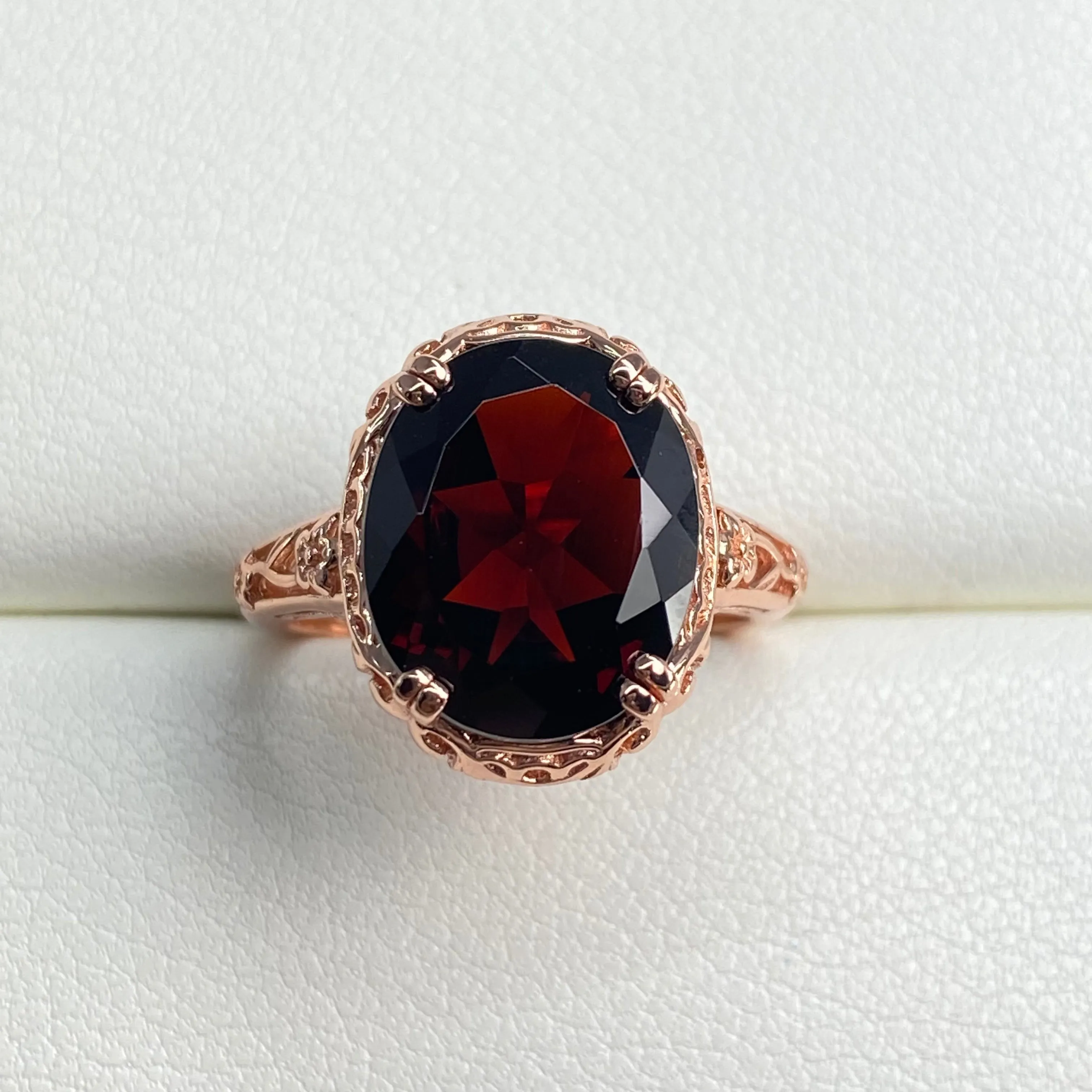 Garnet Ring, Size 4.5, Rose Gold plated, Natural Gemstone, Edwardian Antique Reproduction Jewelry#D70z - Ready to Ship
