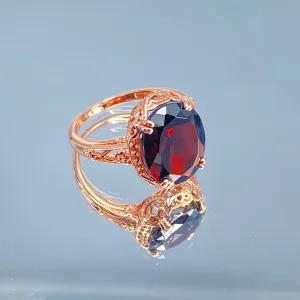 Garnet Ring, Size 4.5, Rose Gold plated, Natural Gemstone, Edwardian Antique Reproduction Jewelry#D70z - Ready to Ship