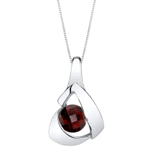 Garnet Sterling Silver Chiseled Pendant Necklace