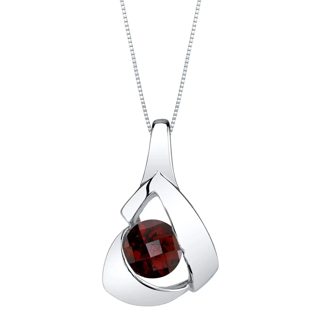 Garnet Sterling Silver Chiseled Pendant Necklace