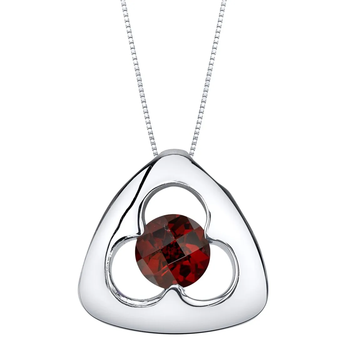 Garnet Sterling Silver Trinity Knot Pendant Necklace