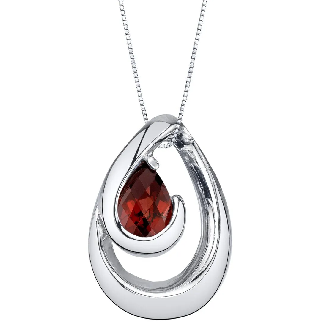 Garnet Sterling Silver Wave Pendant Necklace