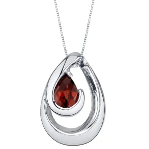 Garnet Sterling Silver Wave Pendant Necklace