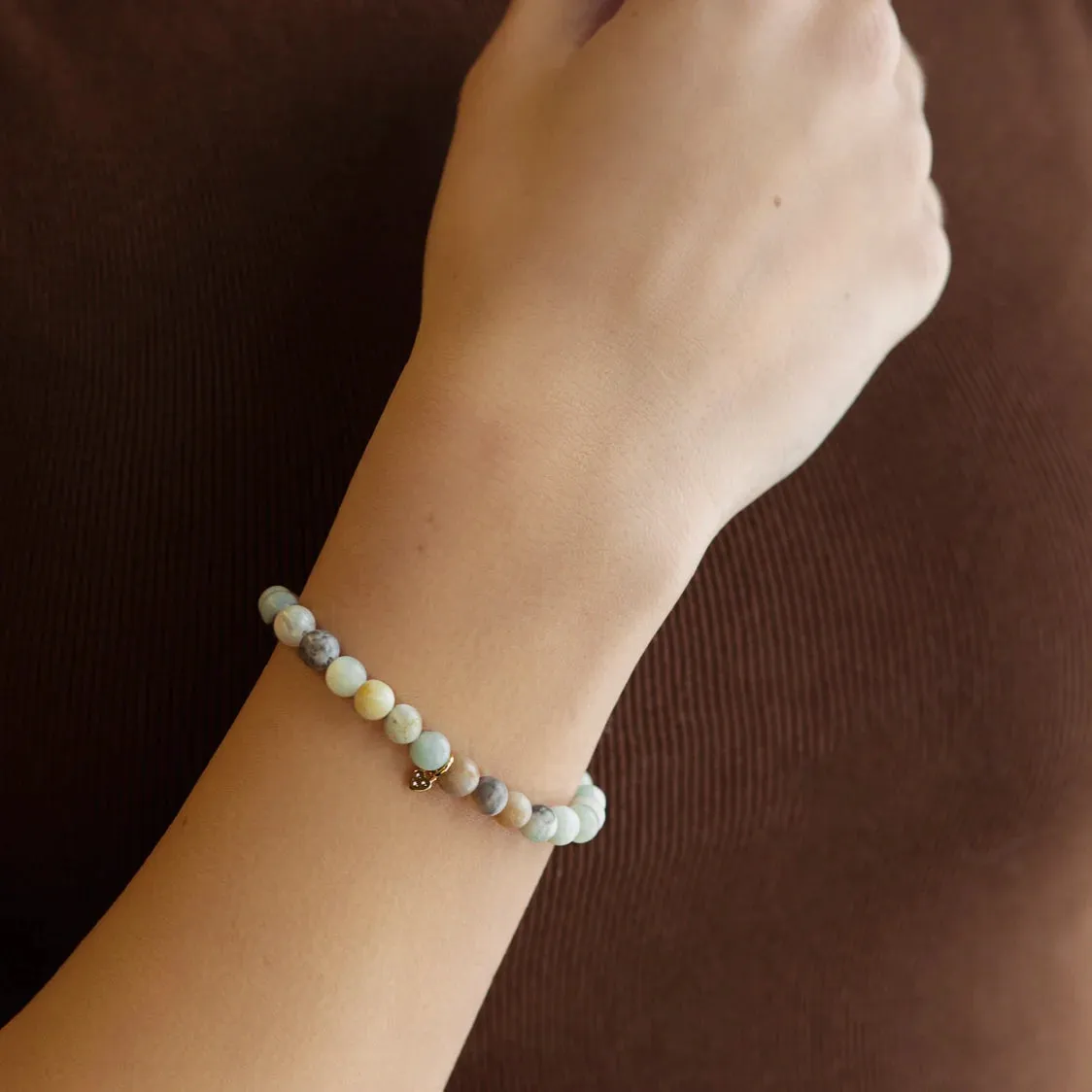 Gemstone Bracelet with Heart Charm - Amazonite