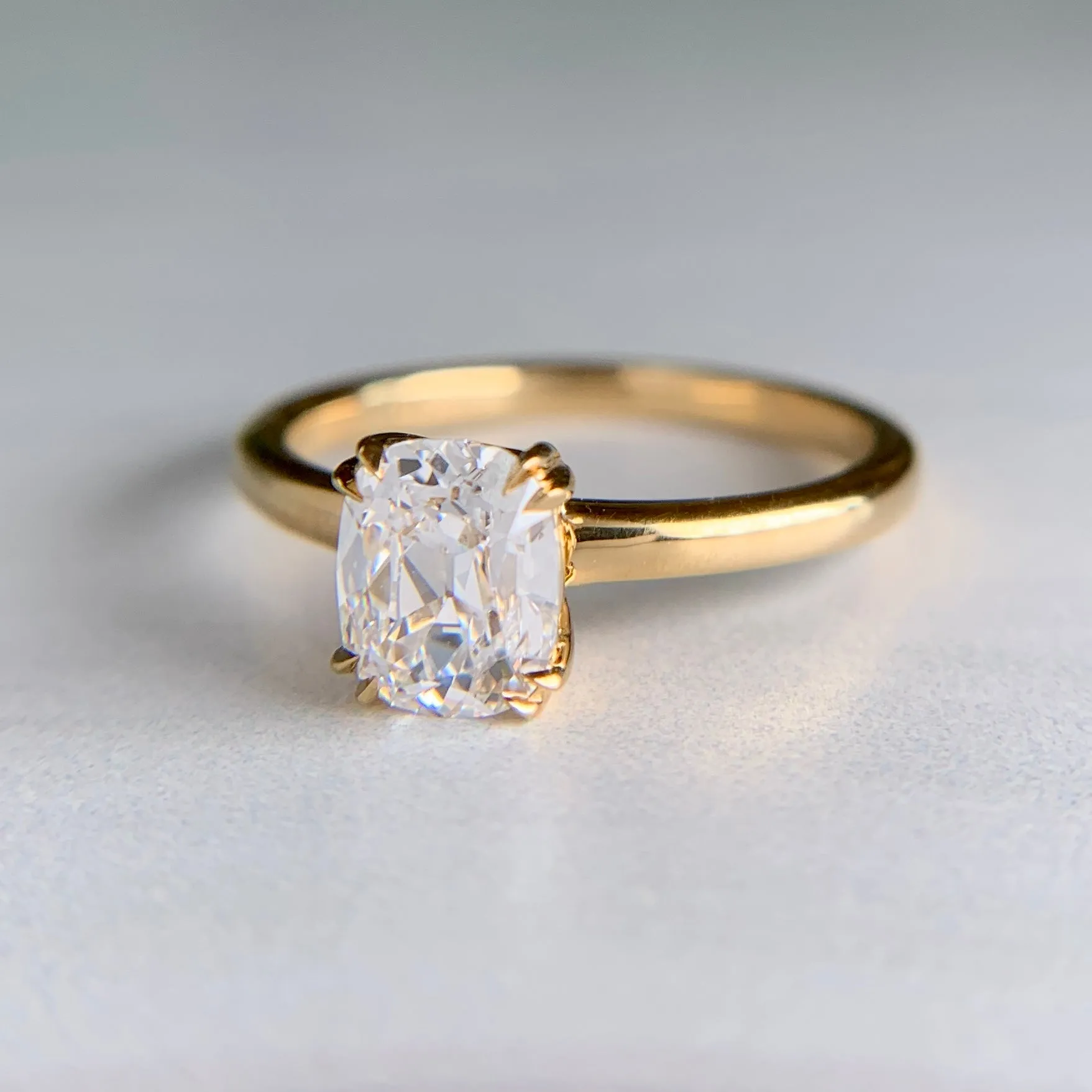 GIA 1.02ct Antique Cushion Cut Lab Diamond Ring 18k