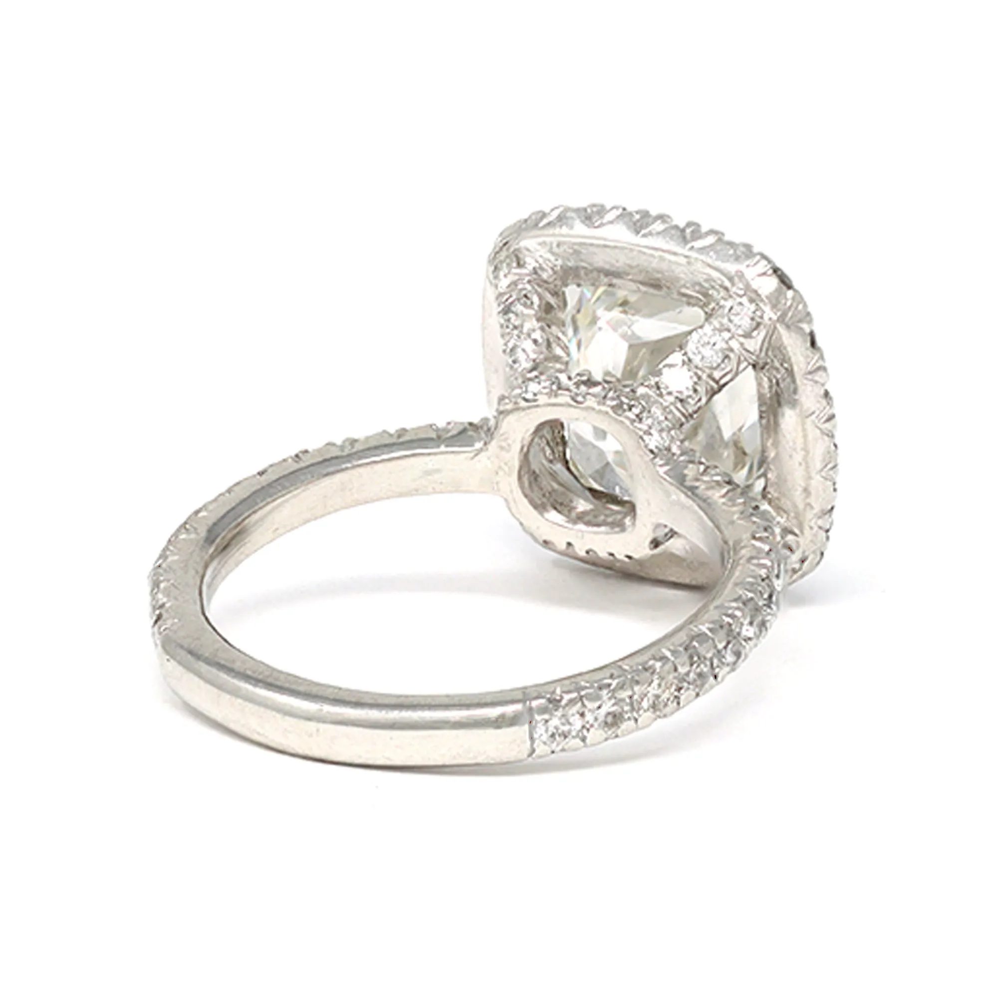 GIA Certified 3.07 Cushion Cut Solitaire Diamond Halo Ring in Platinum