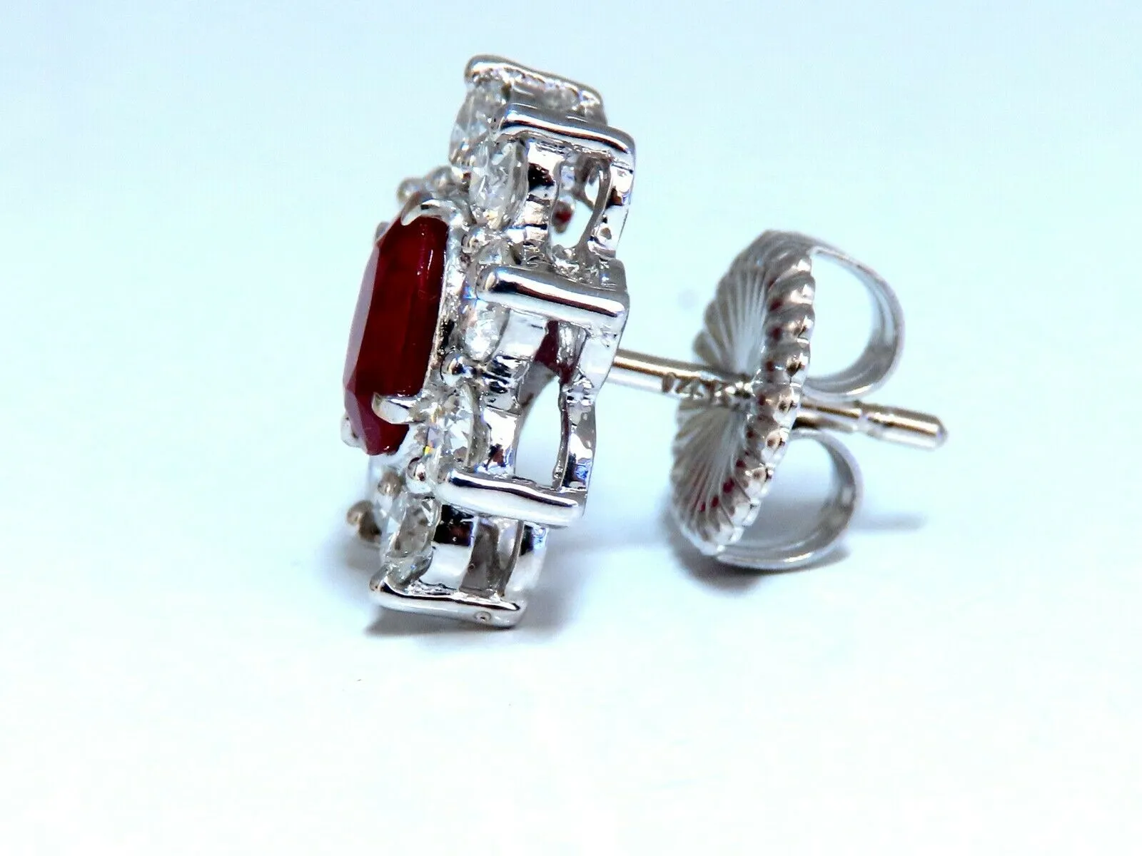 GIA Certified 3.77ct Natural Heat Ruby Diamond Cluster Earrings 14kt Unheated