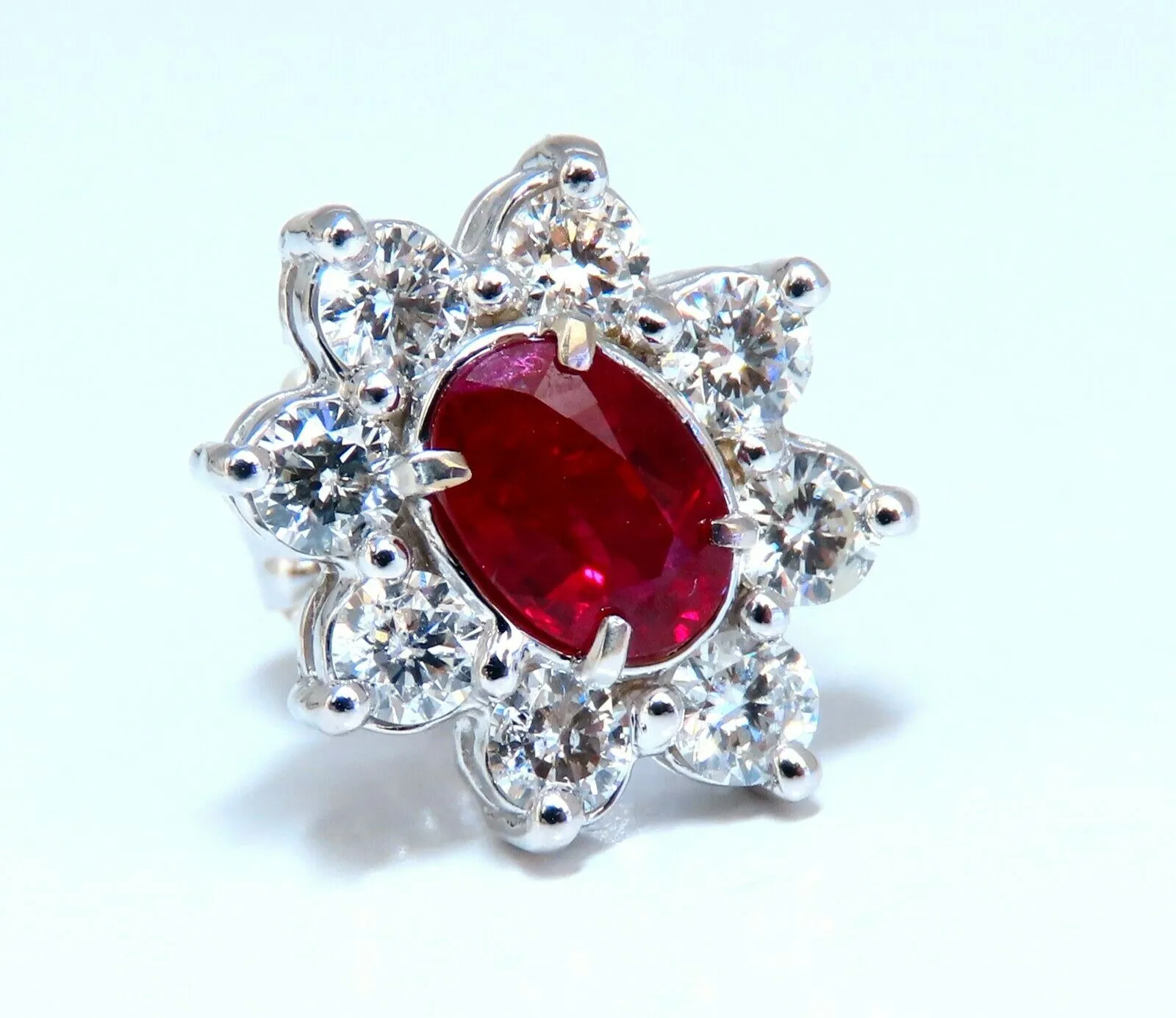 GIA Certified 3.77ct Natural Heat Ruby Diamond Cluster Earrings 14kt Unheated