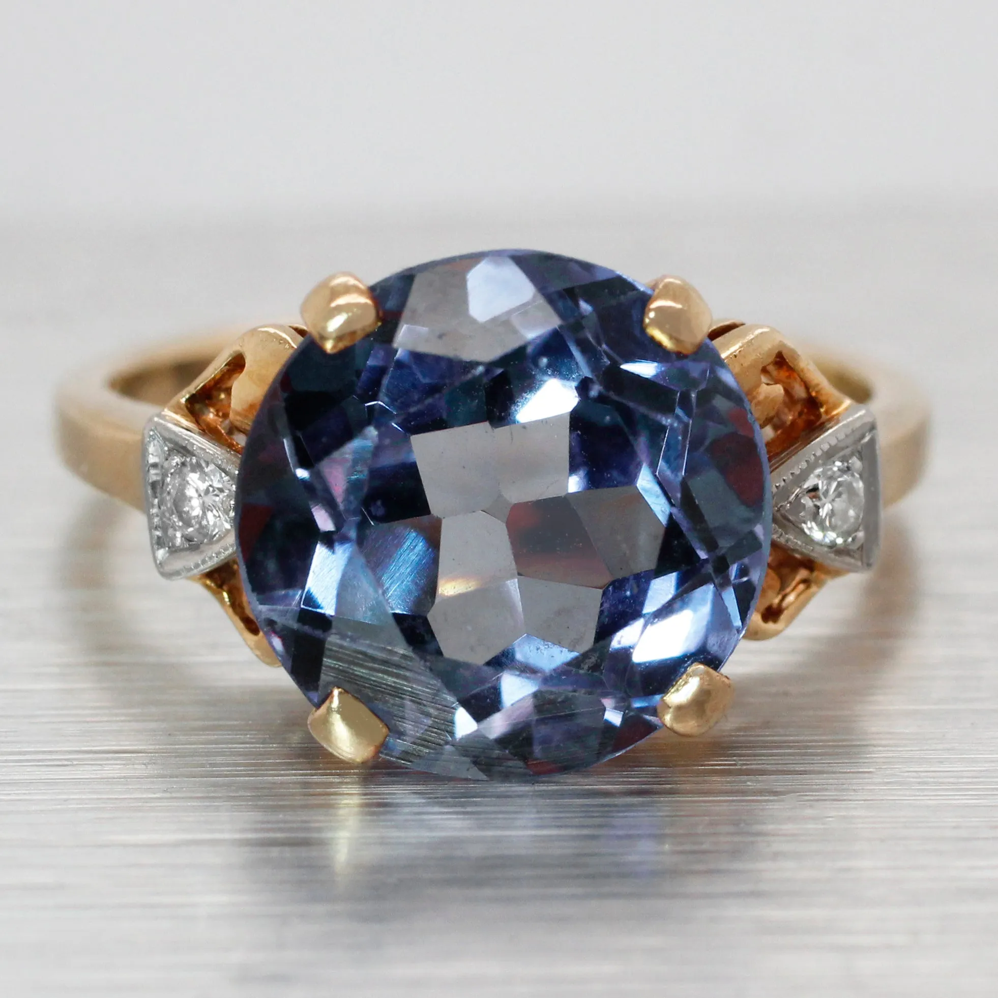 GIA Color-Changing Sapphire Engagement Ring 14k Yellow Gold | Lab-Created Stone