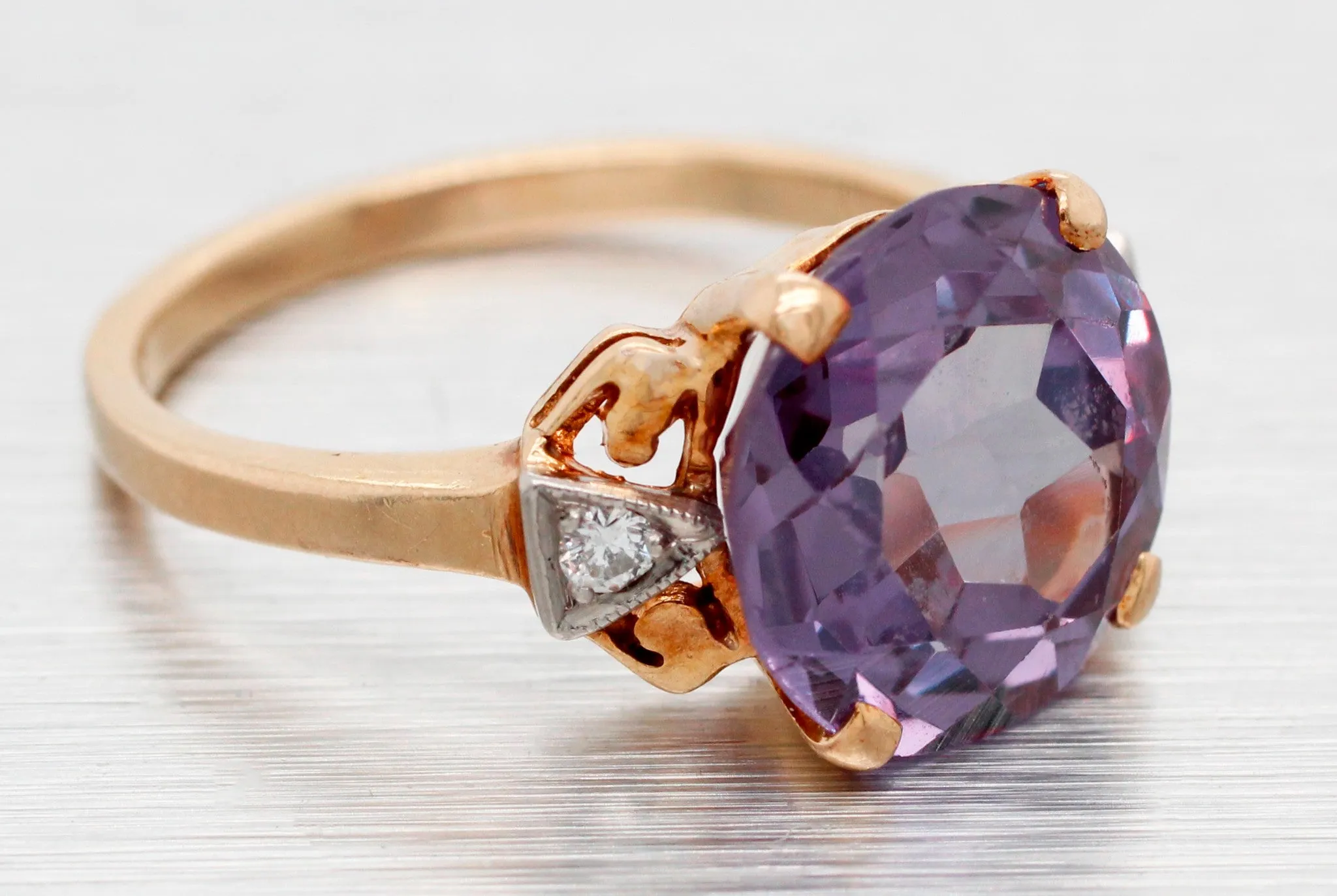 GIA Color-Changing Sapphire Engagement Ring 14k Yellow Gold | Lab-Created Stone