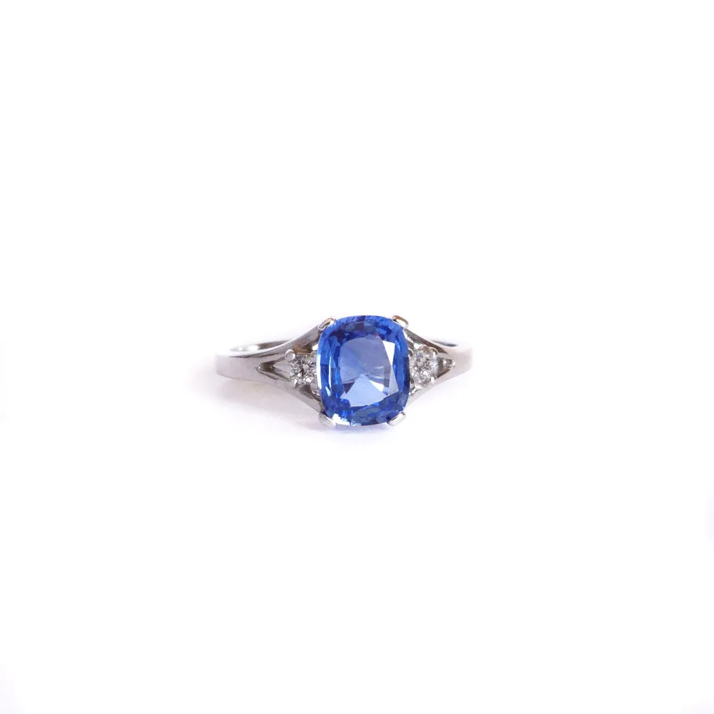 Glam Cornflower Blue Sapphire and Diamond White Gold Ring