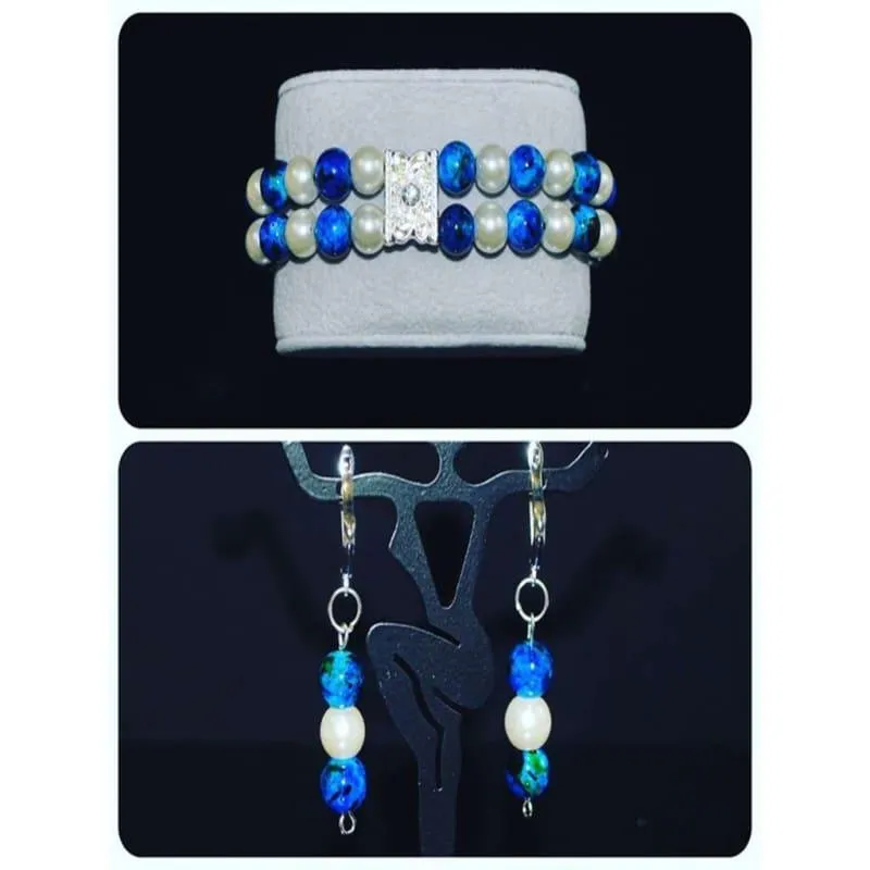 Glass Pearls  Earrings and Bracelets Set