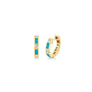Gold & Gemstone Baguette & Bezel Huggies